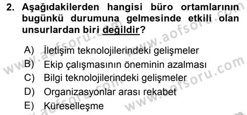 Büro Teknolojileri Dersi 2019 - 2020 Yılı (Vize) Ara Sınav Soruları 2. Soru