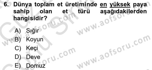 Gıda Coğrafyası Dersi 2019 - 2020 Yılı (Final) Dönem Sonu Sınav Soruları 6. Soru