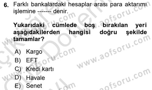 Büro Teknolojileri Dersi 2023 - 2024 Yılı (Vize) Ara Sınav Soruları 6. Soru