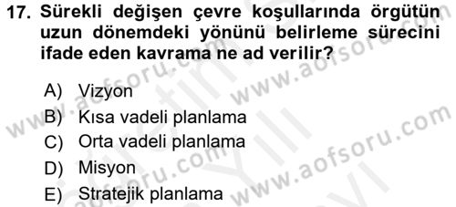 Afet Sosyolojisi Dersi 2017 - 2018 Yılı (Vize) Ara Sınav Soruları 17. Soru