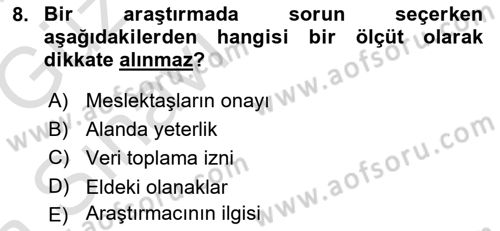 Sosyal Bilimlerde Araştırma Yöntemleri Dersi 2019 - 2020 Yılı (Vize) Ara Sınav Soruları 8. Soru