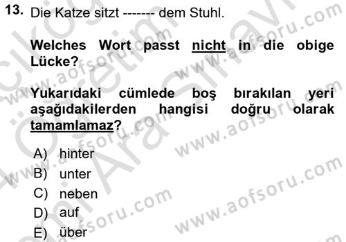 Almanca 2 Dersi 2023 - 2024 Yılı (Vize) Ara Sınav Soruları 13. Soru