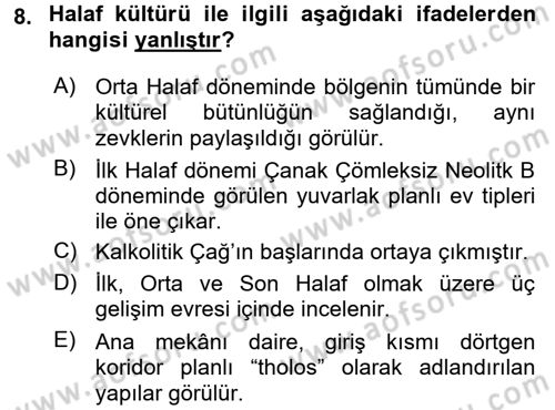 Anadolu Arkeolojisi Dersi 2016 - 2017 Yılı (Vize) Ara Sınav Soruları 8. Soru