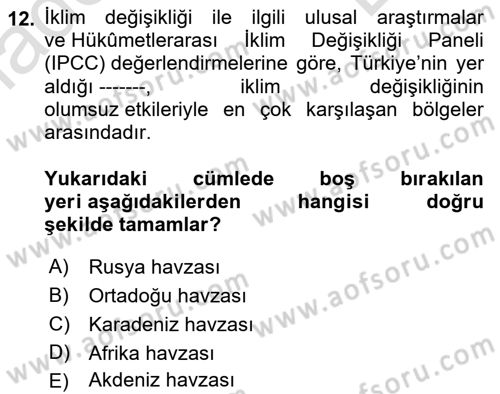 Afet Yönetimi 1 Dersi 2023 - 2024 Yılı (Final) Dönem Sonu Sınav Soruları 12. Soru