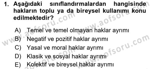 İnsan Hakları Ve Kamu Özgürlükleri Dersi 2016 - 2017 Yılı (Vize) Ara Sınav Soruları 1. Soru