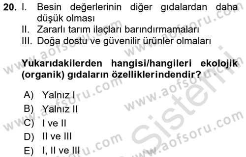 Gastronomi Ve Sürdürülebilirlik Dersi 2024 - 2025 Yılı (Final) Dönem Sonu Sınav Soruları 20. Soru