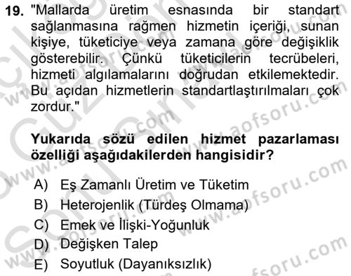 Yiyecek Ve İçecek İşletmeciliği Dersi 2024 - 2025 Yılı (Final) Dönem Sonu Sınav Soruları 19. Soru