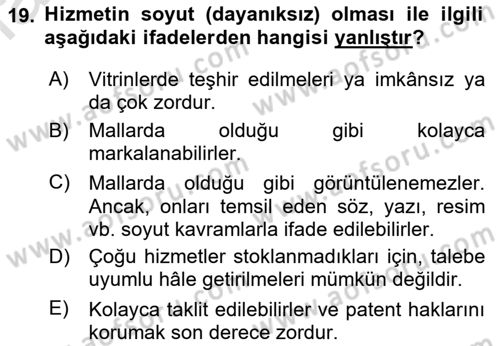 Yiyecek Ve İçecek İşletmeciliği Dersi 2021 - 2022 Yılı (Final) Dönem Sonu Sınav Soruları 19. Soru