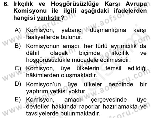 İnsan Hakları Ve Kamu Özgürlükleri Dersi 2015 - 2016 Yılı Tek Ders Sınav Soruları 6. Soru