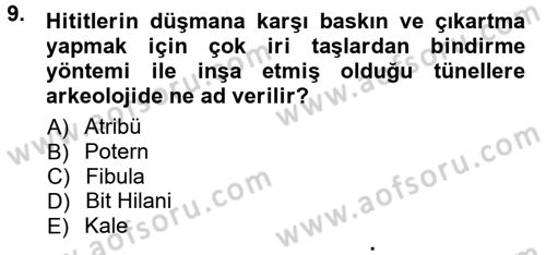 Anadolu Arkeolojisi Dersi 2013 - 2014 Yılı Tek Ders Sınav Soruları 9. Soru