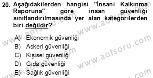Afet Risk Azaltma Politikaları Dersi 2021 - 2022 Yılı (Vize) Ara Sınav Soruları 20. Soru