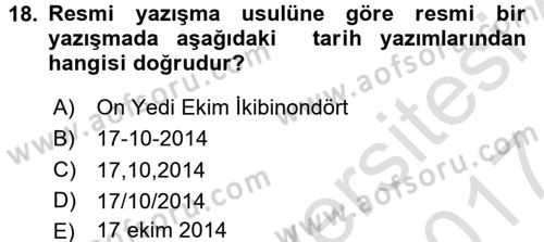 Kalem Mevzuatı Dersi 2016 - 2017 Yılı (Final) Dönem Sonu Sınav Soruları 18. Soru