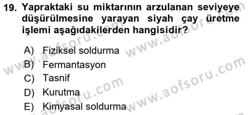 İçecek Bilgisi Dersi 2018 - 2019 Yılı (Vize) Ara Sınav Soruları 19. Soru
