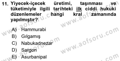 Gastronomi Tarihi Dersi 2023 - 2024 Yılı (Vize) Ara Sınav Soruları 11. Soru