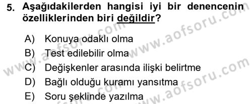 Sosyal Bilimlerde Araştırma Yöntemleri Dersi 2016 - 2017 Yılı (Vize) Ara Sınav Soruları 5. Soru