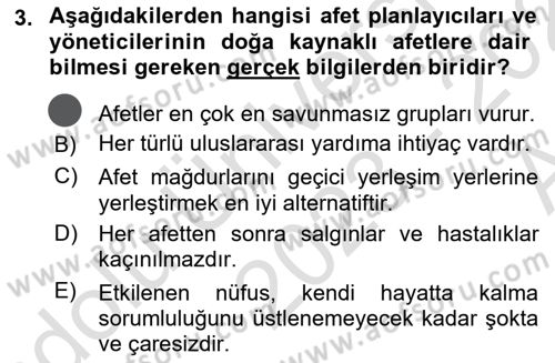 Afet Yönetiminde Sağlık Hizmetleri Dersi 2023 - 2024 Yılı (Vize) Ara Sınav Soruları 3. Soru