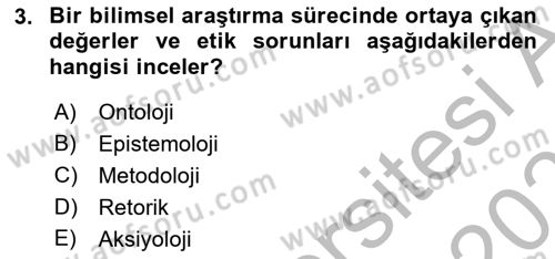 Sosyal Bilimlerde Araştırma Yöntemleri Dersi 2025 - 2026 Yılı (Vize) Ara Sınav Soruları 3. Soru