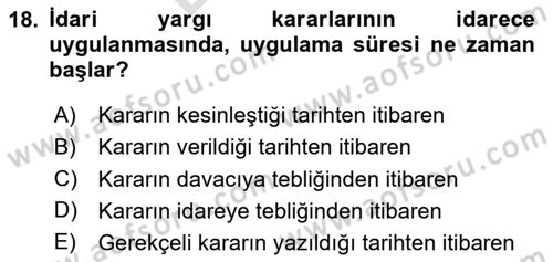 İdari Yargı Dersi 2023 - 2024 Yılı (Final) Dönem Sonu Sınav Soruları 18. Soru