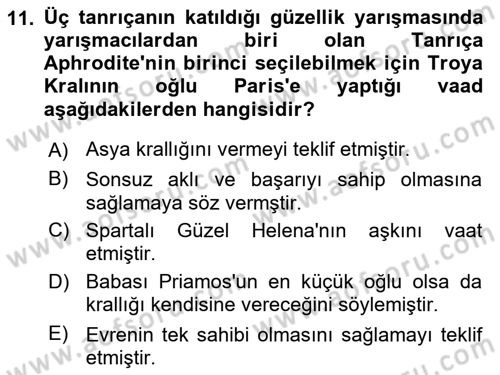 Anadolu Arkeolojisi Dersi 2024 - 2025 Yılı (Vize) Ara Sınav Soruları 11. Soru