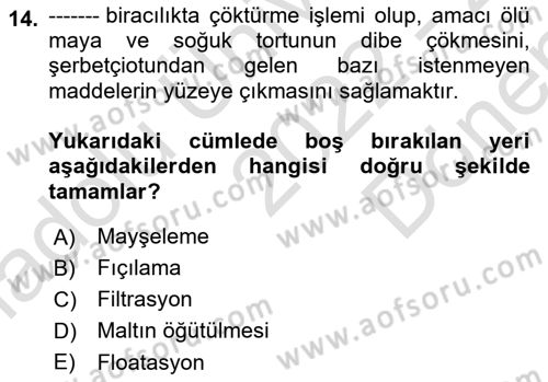 İçecek Bilgisi Dersi 2022 - 2023 Yılı (Final) Dönem Sonu Sınav Soruları 14. Soru