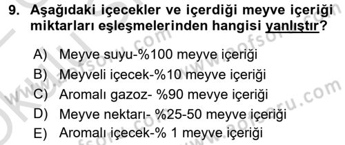 İçecek Bilgisi Dersi 2021 - 2022 Yılı Yaz Okulu Sınav Soruları 9. Soru