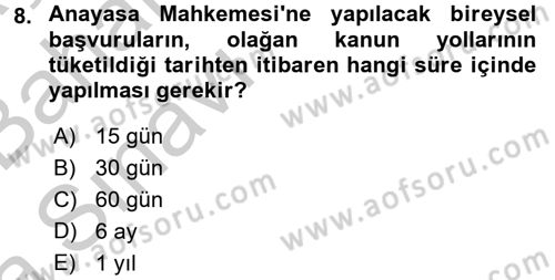 İdari Yargı Dersi 2016 - 2017 Yılı (Vize) Ara Sınav Soruları 8. Soru