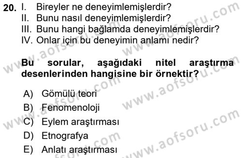 Sosyal Bilimlerde Araştırma Yöntemleri Dersi 2025 - 2026 Yılı (Vize) Ara Sınav Soruları 20. Soru