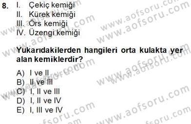İnsan Anatomisi Ve Fizyolojisi Dersi 2014 - 2015 Yılı (Final) Dönem Sonu Sınav Soruları 8. Soru