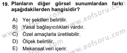 Kent, Planlama ve Afet Risk Yönetimi Dersi 2024 - 2025 Yılı (Vize) Ara Sınav Soruları 19. Soru