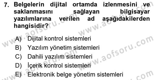 Büro Teknolojileri Dersi 2022 - 2023 Yılı (Vize) Ara Sınav Soruları 7. Soru