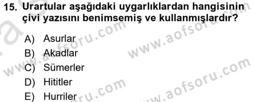Anadolu Arkeolojisi Dersi 2016 - 2017 Yılı (Vize) Ara Sınav Soruları 15. Soru