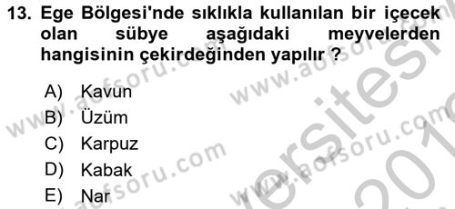 Yöresel Mutfaklar Dersi 2018 - 2019 Yılı Yaz Okulu Sınav Soruları 13. Soru