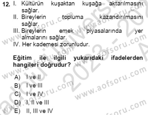 Göç Ve Göçmen Sorunları Dersi 2023 - 2024 Yılı (Vize) Ara Sınav Soruları 12. Soru