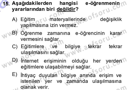 Büro Teknolojileri Dersi 2014 - 2015 Yılı (Vize) Ara Sınav Soruları 15. Soru