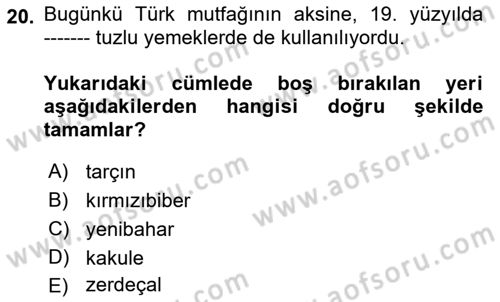 Osmanlı Mutfağı Dersi 2022 - 2023 Yılı Yaz Okulu Sınav Soruları 20. Soru