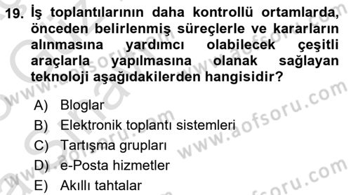 Büro Teknolojileri Dersi 2022 - 2023 Yılı (Vize) Ara Sınav Soruları 19. Soru