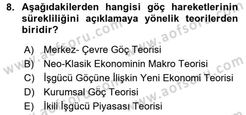 Göç Ve Göçmen Sorunları Dersi 2024 - 2025 Yılı (Vize) Ara Sınav Soruları 8. Soru