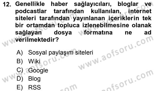 Büro Teknolojileri Dersi 2015 - 2016 Yılı (Vize) Ara Sınav Soruları 12. Soru