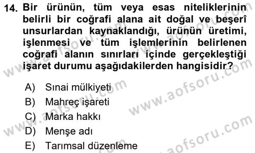 Gastronomi Ve Sürdürülebilirlik Dersi 2021 - 2022 Yılı (Vize) Ara Sınav Soruları 14. Soru