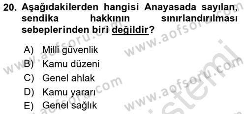 İnsan Hakları Ve Kamu Özgürlükleri Dersi 2022 - 2023 Yılı Yaz Okulu Sınav Soruları 20. Soru