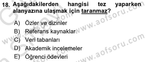 Sosyal Bilimlerde Araştırma Yöntemleri Dersi 2019 - 2020 Yılı (Vize) Ara Sınav Soruları 18. Soru