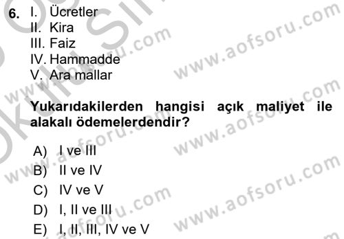 Afet Ekonomisi Ve Sigortacılığı Dersi 2018 - 2019 Yılı Yaz Okulu Sınav Soruları 6. Soru