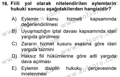 İdari Yargı Dersi 2025 - 2026 Yılı (Vize) Ara Sınav Soruları 16. Soru
