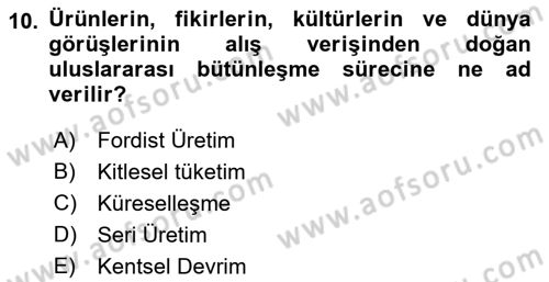 Kent, Planlama ve Afet Risk Yönetimi Dersi 2019 - 2020 Yılı (Vize) Ara Sınav Soruları 10. Soru