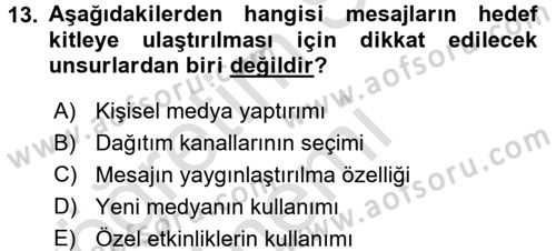 Acil Durum ve Afet Farkındalık Eğitimi Dersi 2017 - 2018 Yılı (Vize) Ara Sınav Soruları 13. Soru