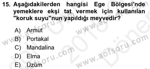 Yöresel Mutfaklar Dersi 2018 - 2019 Yılı (Final) Dönem Sonu Sınav Soruları 15. Soru