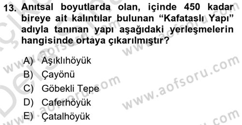 Anadolu Arkeolojisi Dersi 2018 - 2019 Yılı 3 Ders Sınav Soruları 13. Soru