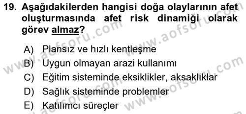 Sürdürülebilir Kentsel Dayanıklılık Dersi 2024 - 2025 Yılı (Vize) Ara Sınav Soruları 19. Soru