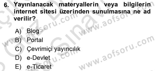 Büro Teknolojileri Dersi 2022 - 2023 Yılı (Final) Dönem Sonu Sınav Soruları 6. Soru