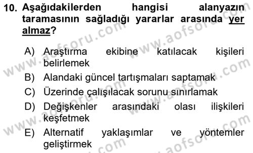 Sosyal Bilimlerde Araştırma Yöntemleri Dersi 2022 - 2023 Yılı Yaz Okulu Sınav Soruları 10. Soru